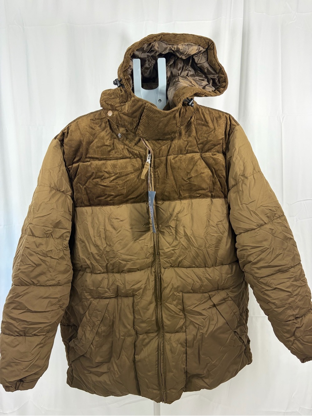 NWT St. John’s Bay Mens Size 2XLT Olive Green Puffer Jacket with Removeable Hood